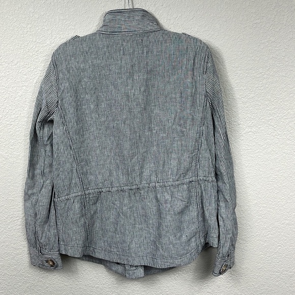 NWT Loft Striped Twill Utility Jacket Linen Cotton Gray White Full Zip Sz S - Picture 6 of 14